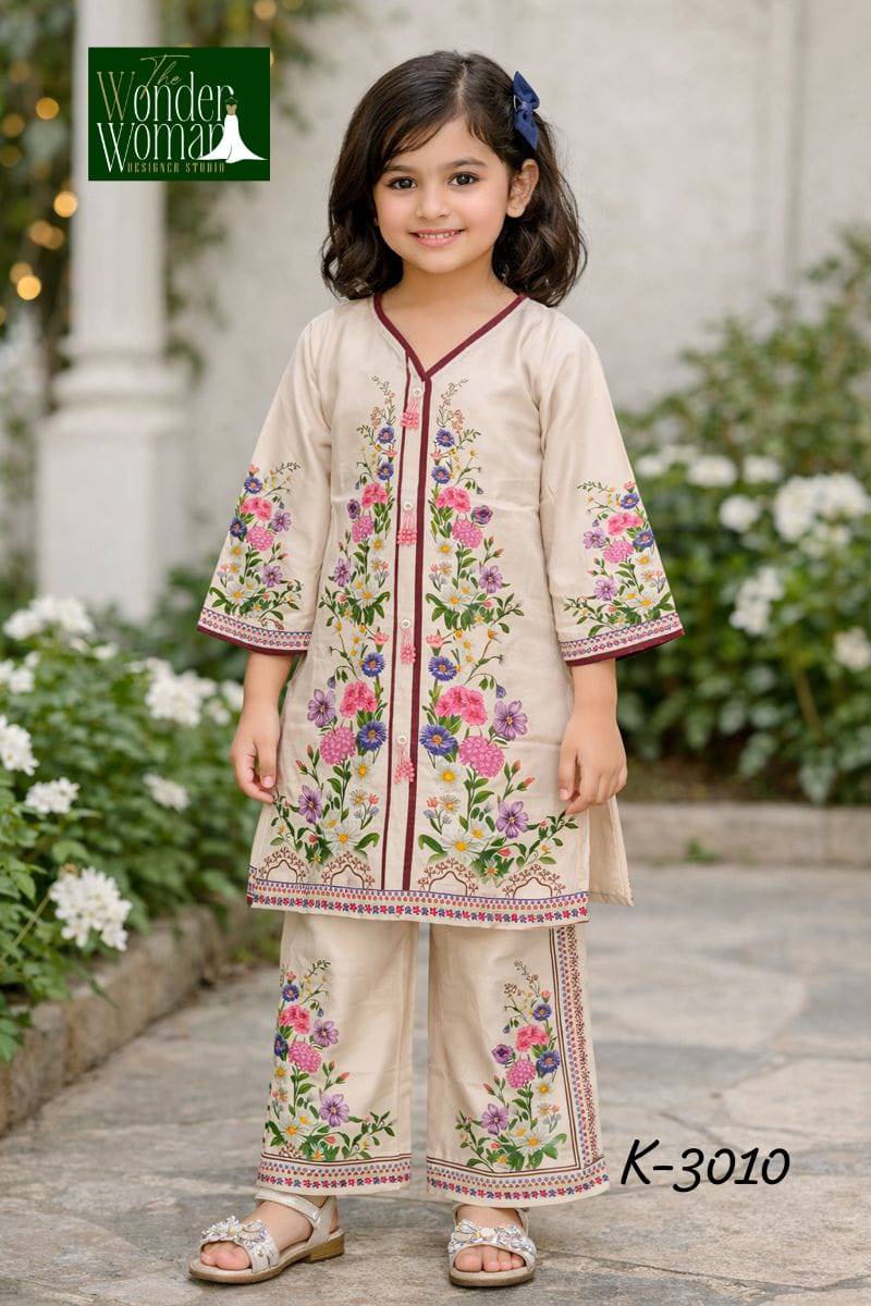 K-3010 by The wonder woman Indian casualwear designer mal satin kids collection At Wholesale Price